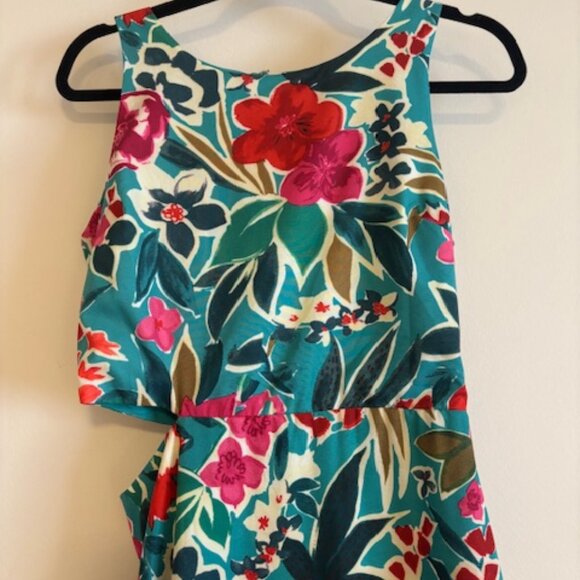 NWOT SAM EDELMAN Tropical Ruffle Cutout Midi Dress In Aqua Multi size 6 - Picture 6 of 10
